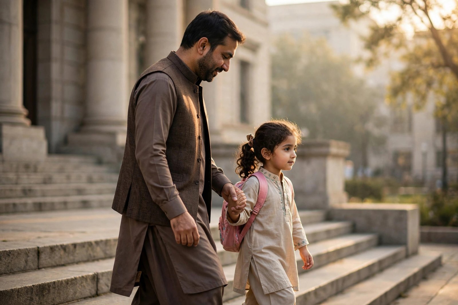 Family court judge's gavel with children's custody documents in Pakistan
