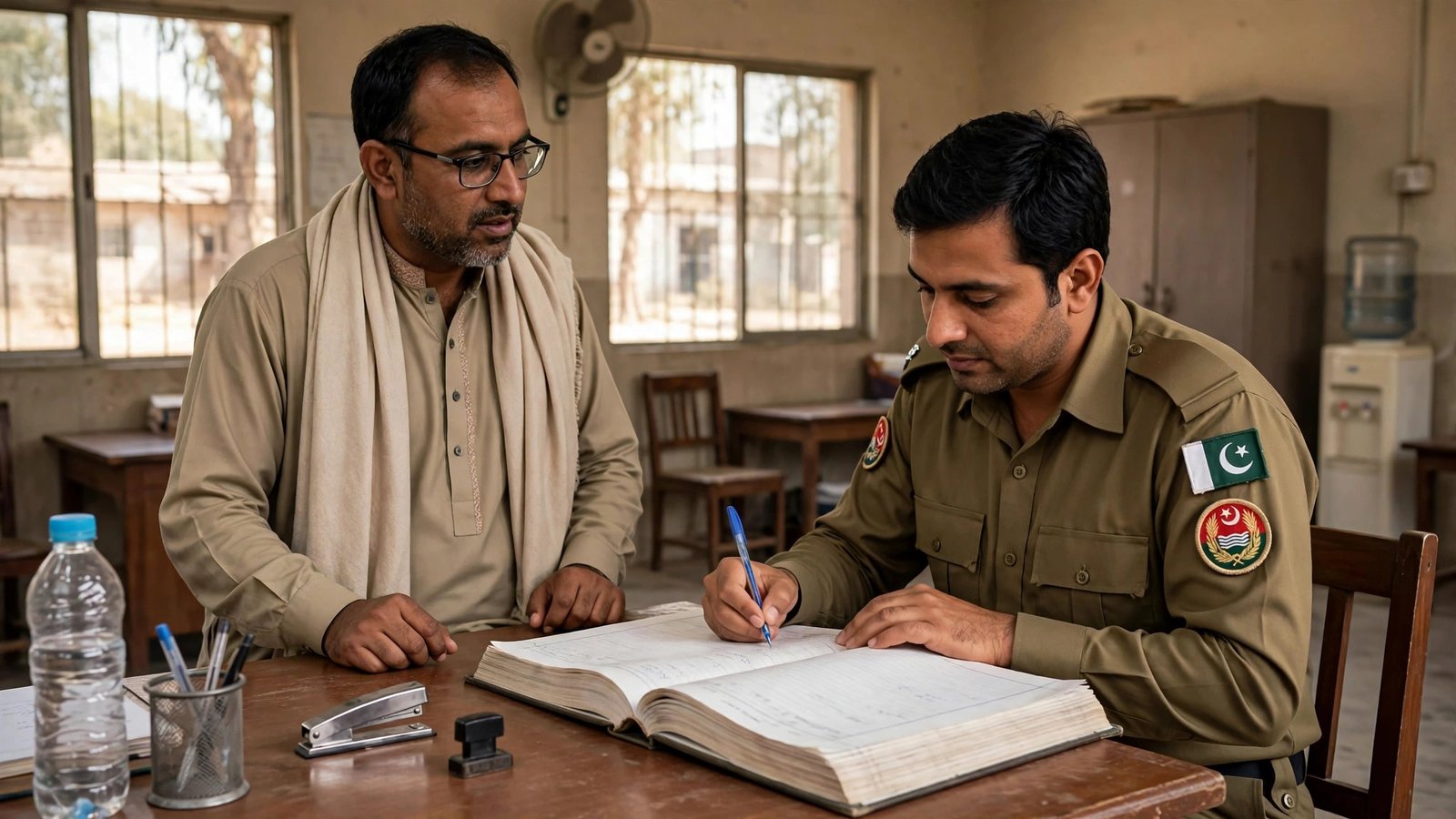 Person filing an FIR complaint at a police station in Pakistan